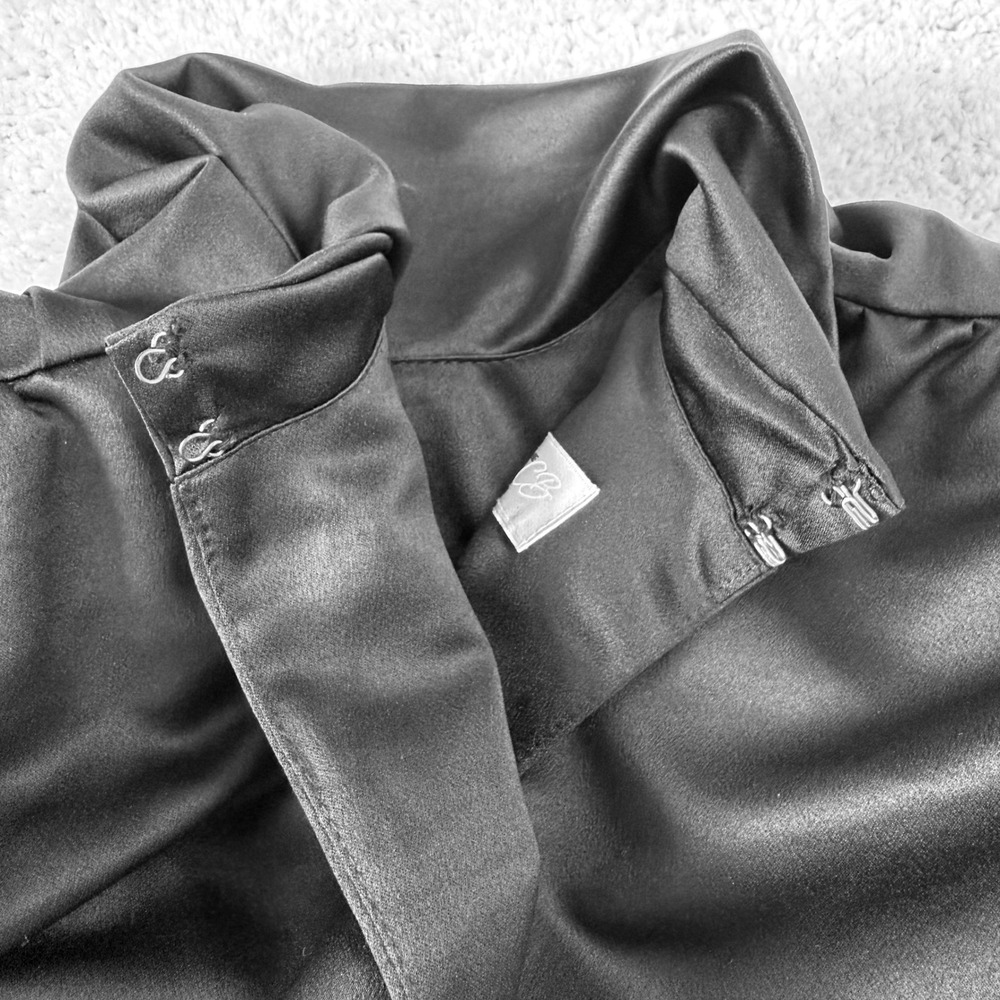 House of CB Giorgiana Black Satin Ruched Mini Dress Size Large - Picture 8 of 12